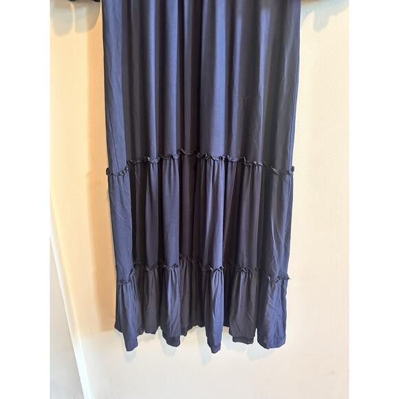 Boden Maxi Dress Size 2 Navy Blue Bell Sleeve V Neck Jersey Knit Tiered Ruffle - Picture 11 of 14